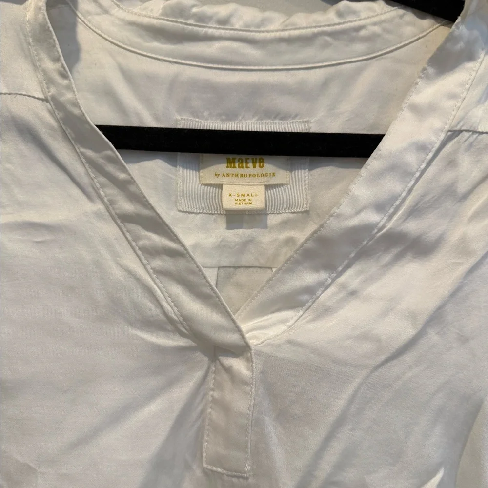 Anthropologie Maeve Silky Satin Collared Popover Blouse - Picture 6 of 8